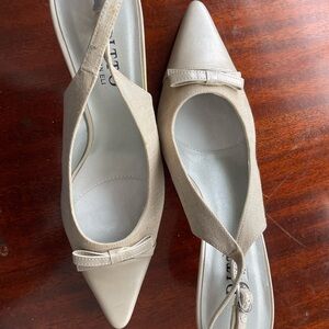 Bow Detail Cream Pointed-Toe Slingback Heels